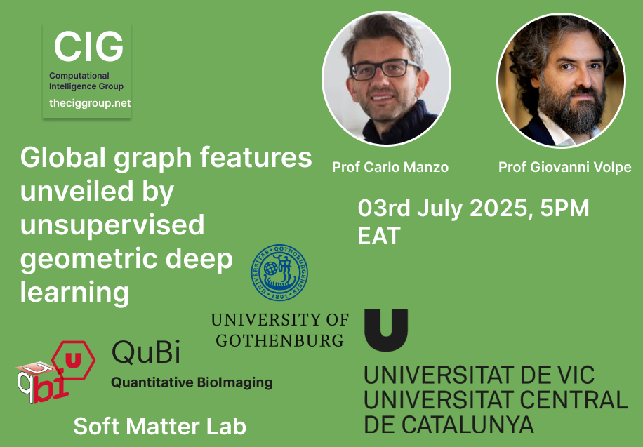 Global graph features unveiled by unsupervised geometric deep learning